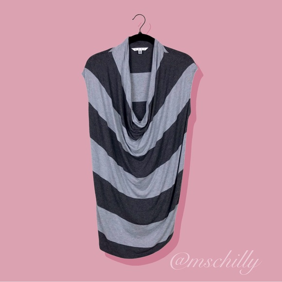 Cabi Grey Gray Wide Stripe Shirt Cowl Neck Top Tunic 620 Sz M - Picture 3 of 11